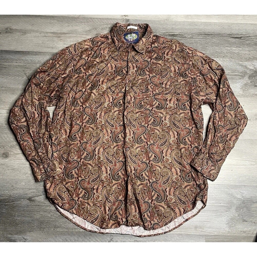 Vintage Sero ShirtMakers Men’s Paisley Print Button Up 100% Rayon Size XL